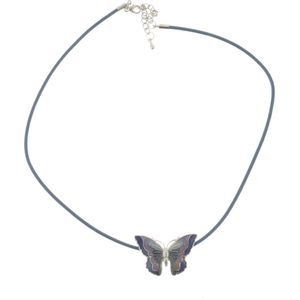 Behave Ketting - ketting met hanger - vlinder - blauw - dames - emaille - cloissonné - 40 cm
