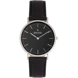 KRAEK Indy Zilver Zwart 36 mm | Dames Horloge | Zwart Leren Horlogebandje | Rond | Minimaal Design