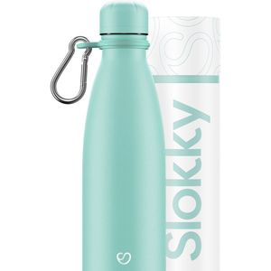 Slokky - Pastel Green Thermosfles, Dop & Karabijnhaak - 500ml