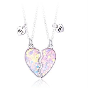 Bixorp Friends BFF Ketting voor 2 met Glitter Hartje Zilverkleurig - Twee Helften Best Friends - Vriendschap Cadeau voor Twee