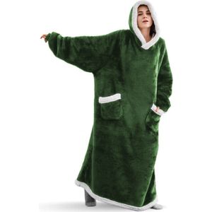 Extra lange capuchondeken - Flanellen fleece oversized deken hoodie - met capuchon en zakken - Oversized Cozy Sherpa gevoerde hoodiedeken - Zachte en comfortabele sweatshirtdeken - voor volwassen mannen en vrouwen - Donkergroen-120cm - 120cm
