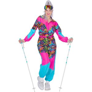 Wilbers & Wilbers - Foute Skipakken - Super Retro Skipak Jaren 80 - Vrouw - Blauw, Roze - Maat 52 - Carnavalskleding - Verkleedkleding