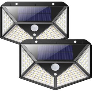 Buitenlamp - Bewegingssensor - Solarlight - Two-pack - Set van 2 Stuks - Bewegingssensor - 100 LED - Waterdicht - Buiten & Tuin sensor - Buitenverlichting op Zonne-energie - De Perfecte Ecologische Verlichtingsoplossing voor Elk Huis