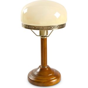 relaxdays Retro lamp hout / metaal / glas - ronde lampenkap, Vintage bureaulamp, Tafellamp