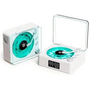 Platenspelers-vinyl lp-sfeerlamp-vinylplatenspeler - Bluetooth-luidspreker - 2025 Nieuwe draagbare retro vinylplatenluidspreker - Verstelbaar licht en tijd - Geschikt voor slaapkamer, feest, wit