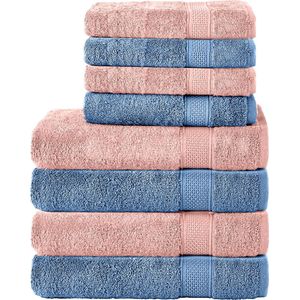 Komfortec Handdoekenset – Set van 8 - 4x Handdoek 50x100 cm en 4x Badhanddoek 70x140 cm - 100% Katoen - Roze&Lichtblauw