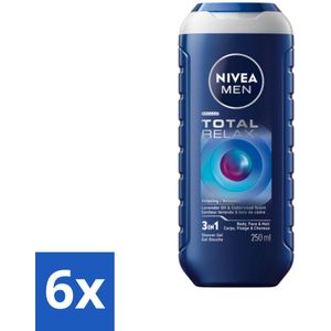 6 x NIVEA MEN - Douchegel - Total Relax - 250 ml - Douchegel - Ontspanning - Gezicht - Haar - Lichaam
