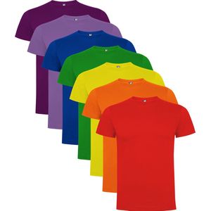 7 Pack t-shirts inChakra kleuren Roly Dogo Premium maat 2XL Rood, Oranje, Geel, Groen, Blauw, Lila, Paars