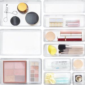 Lade Organizer Set Doorzichtig Plastic Bureau Lade Verdelers Trays Dressoir Opbergbakken Scheidingsdoos voor Make-up, Sieraden en Gadgets, Slaapkamer, Badkamer, Kantoor, 11 stuks