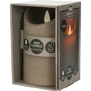 1x Taupe LED kaars / stompkaars 12,5 cm - Luxe kaarsen op batterijen met bewegende vlam