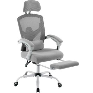 Ergonomische Bureaustoel - Stoelen - Gaming Stoel - Wipfunctie - Draaistoel - Verstelbare Hoofdsteun - Lendensteun - 125kg Draagkracht - Lichtgrijs