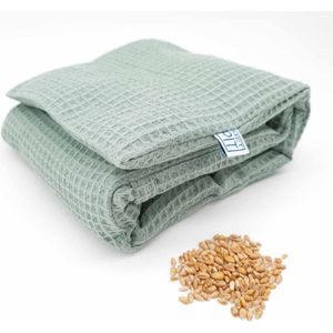 XL Met Pit ✿ Nek en schouders - Wasbare hoes - Pittenzak hittepit / coldpack - Made in NL/BE - extra lang – Pittenkussen met tarwe – Oud groen Wafel