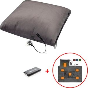 Sorprese Draadloos Warmtekussen - Elektrisch Verwarmd Kussen met Powerbank (10.000mAh) - 2-in-1 Warmtedeken - Grijs - 3 Warmtestanden - 36x36 cm & 105x150 cm - Fleece Deken