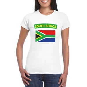 Zuid Afrika t-shirt met Zuid Afrikaanse vlag wit dames