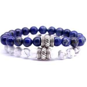 FortunaBeads - Bali Set – Lapis Lazuli x Wit Howliet – Heren – Armband - 20cm