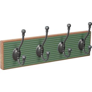 Wandkapstok – kapstok Green Stripes| antiek beuken met 4 dubbele metalen haken