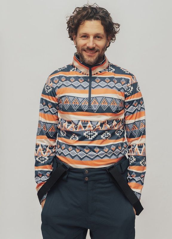 Emski - Skipully heren - trui met kwart rits - voor onder de skijas - blauwe print - mannen Pully