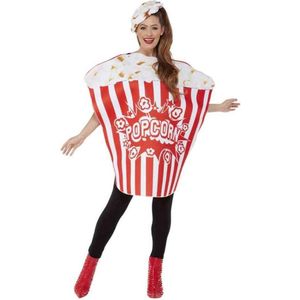 Smiffy's - Eten & Drinken Kostuum - Popcorn Bak Kostuum Vrouw - Rood, Wit / Beige - One Size - Carnavalskleding - Verkleedkleding