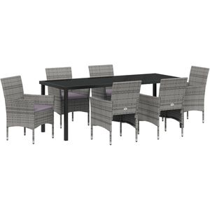 vidaXL - 7-delige - Tuin - Eetset - Grijs - Poly - Rattan