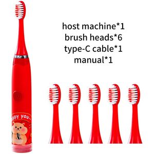 Elektrische Kindertandenborstel – Sonisch – 6 Opzetborstels – USB Oplaadbaar – Cartoon Design – Zachte Dupont Borstelharen