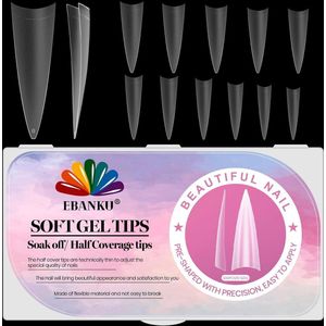 500 Pieces Half Cover Nail Tips - Soft Gel False Nails - Transparent Press on Nails voor Nail Salon & DIY Home Manicure Nail Design - 12 Sizes-A
