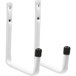 Amig Garage/zolder gereedschap wand/muur ophanghaken - 2x - metaal - wit - H14 cm x B12 cm