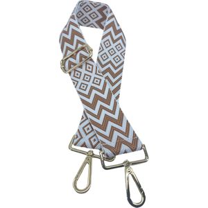 Schoudertas band - Hengsel - Bag strap - Fabric straps - Boho - Chique - Chic - Ruitstijl met beige met witte lijnen