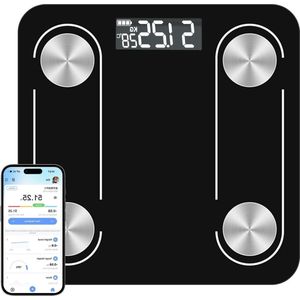 Impedantieweegschaal smart met Bluetooth LED-display - USB-oplaadbaar - 26 x 26 cm - Intelligente bluetooth-weegschaal met achtergrondverlichting