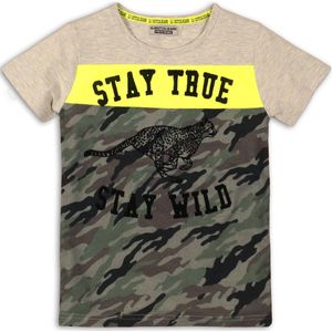 DJ Dutchjeans Jongens T-shirt - Grey melee + neon yellow + army green - Maat 98