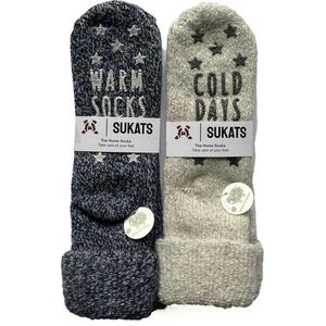 Sukats® Huissokken - Homesocks - 2 Paar - Maat 43-46 - Antislip sokken - Blauw/Grijs - Wollen Sokken - Huissokken Heren - Slofsokken - Meerdere Maten en Varianten - Verwarmde Sokken