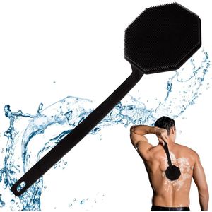 Verlengde siliconen doucheborstel met lange steel - omkeerbaar en geschikt voor douchepillen - rijk schuim en massage