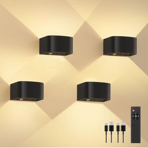 Oplaadbare wandlamp - Wandlamp Binnen - USB Oplaadbaar - Wandlamp Binnen Woonkamer - Slaapkamer - Draadloos - Wandlamp op Batterijen - Trapverlichting - Wandlamp Oplaadbaar - Afstandsbediening -