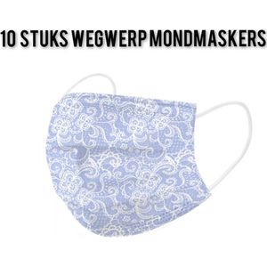 Barok stijl wegwerp mondmaskers -Blauw - per 10 stuks