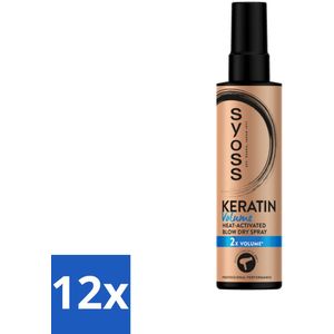 Syoss - Keratin & Volume - Heatprotection Spray - Dubbele Bescherming - 200 ml - Voordeelverpakking - 12 stuks