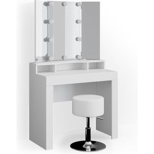 Vicco Nora Make-uptafel set met kruk – 89.5 cm met LED-verlichting en kruk Wit met LED-verlichting en kruk