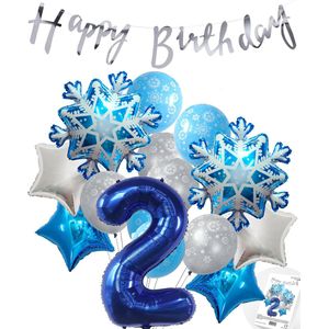 Cijferballon 2 Blauw - Frozen - Ijssterren - Ballonnen Megapakket - Slinger Feestvieren - Verjaardag Snoes