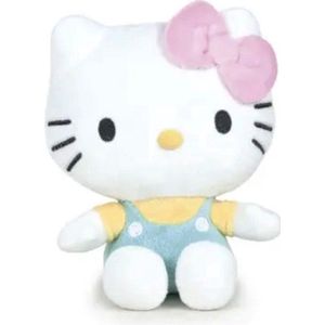 Hello Kitty Zittend (Turquoise/Geel) Pluche Knuffel 17 cm {Speelgoed Knuffeldier Knuffelpop voor kinderen jongens meisjes | Hello Kity Kat Cat Plush Toy}