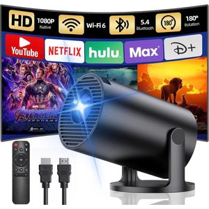 Mini projector met Android TV, wifi 6 en Bluetooth 5.4 - Ondersteuning voor 1080p, automatische keystone