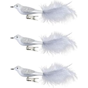 12x stuks decoratie vogels op clip zilver 20 cm - Decoratievogeltjes/kerstboomversiering/bruiloftversiering