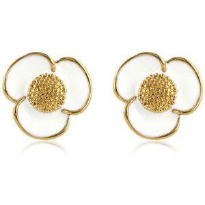 My Bendel - Bloemen oorsteker met wit Epoxy - Stralende Goudkleurige Oorsteker met Witte Epoxy Bloemendetail - Met luxe cadeauverpakking