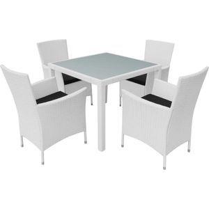 vidaXL Tuinset 5-delig - Poly Rattan - Crèmewit Tuinmeubleset - Lounge Set - Buiten Meubels - Eetkamerset - Ratan Meubelset