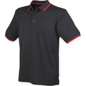 Henbury Men's Coolplus® Tipped Polo Shirt H482 - BLACK / RED - M