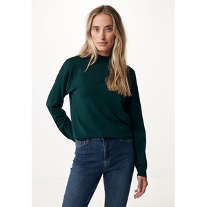 Mock Neck Trui With Dropped Shoulder Dames - Donker Groen - Maat XL