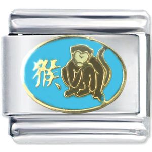 Quiges - Schakel - Bedel - 9mm - charms - Chinese Horoscope Apen - Geschikt voor - Nomination- armband - Schakelarmband - italy bedels armband