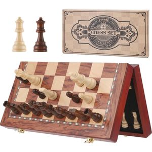 Inklapbaar Magnetisch Houten Schaakspel - 35 x 35 cm - Reisschaak voor Kinderen en Volwassenen
