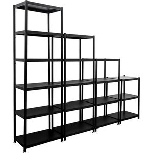 Zwart Metalen Wandrek met 4 Niveaus - 61x41x210 Industriële Opbergrek - Woonkamer Keuken Kantoor