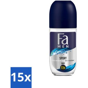 15 x Fa Men - Sport - Deodorant Roller - Citrus Green - 50 ml - Antitranspirant - Fa Men