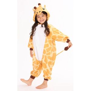 KIMU Onesie Giraf Pak - Maat 146-152 - Girafpak Kostuum Oranje Geel Giraffe Pak - Kinder Jumpsuit Pyjama Huispak Dierenpak Jongen Meisje Festival