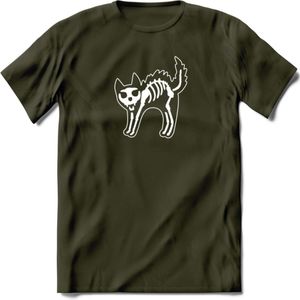 SKKKaleton - Katten T-Shirt Kleding Cadeau | Dames - Heren - Unisex | Kat / Dieren shirt | Grappig Verjaardag kado | Tshirt Met Print | - Leger Groen - S