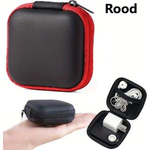 Oortjes Opberg Hoesje Voor Earphnes I Case Voor In-ear koptelefoon I Oortyejs Case | Headphone Organizer | Opbergcase Laadkabels I Zwart/Rood